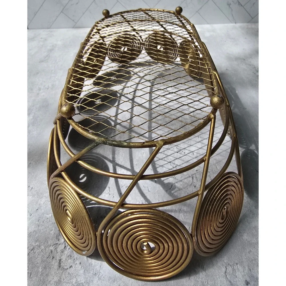 Vintage MCM Atomic Brass Tone Spiral Wire Basket Mid Century Modern Centerpiece
